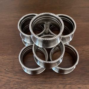 Beaded Elegant Silver Napkin Rings | Set of 8